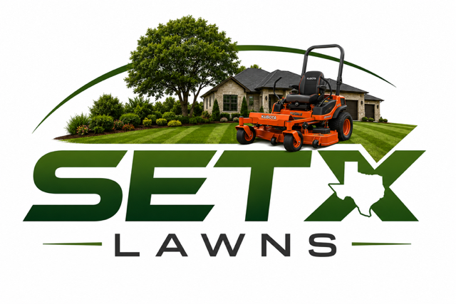Owner of SETX Lawns trimming hedges at a waterfront property in Southeast Texas